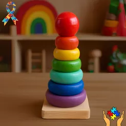 Brinquedo Torre Divertida MDF Encaixe Empilhável Autismo TDAH Aprendizagem Montessori Espectro TEA