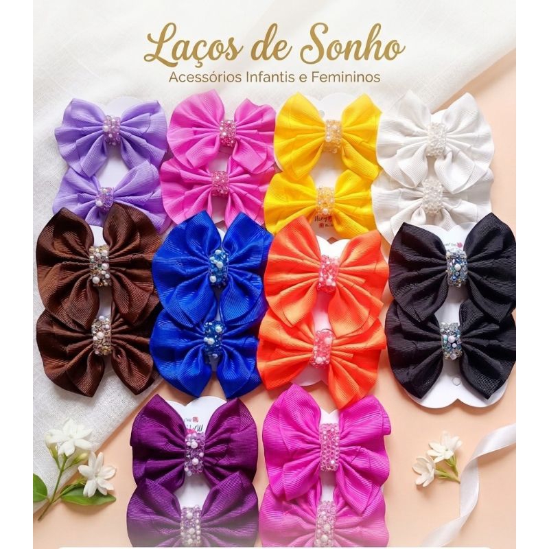 Par laços franzido com strass e pérolas Tam P em Oferta na Shopee