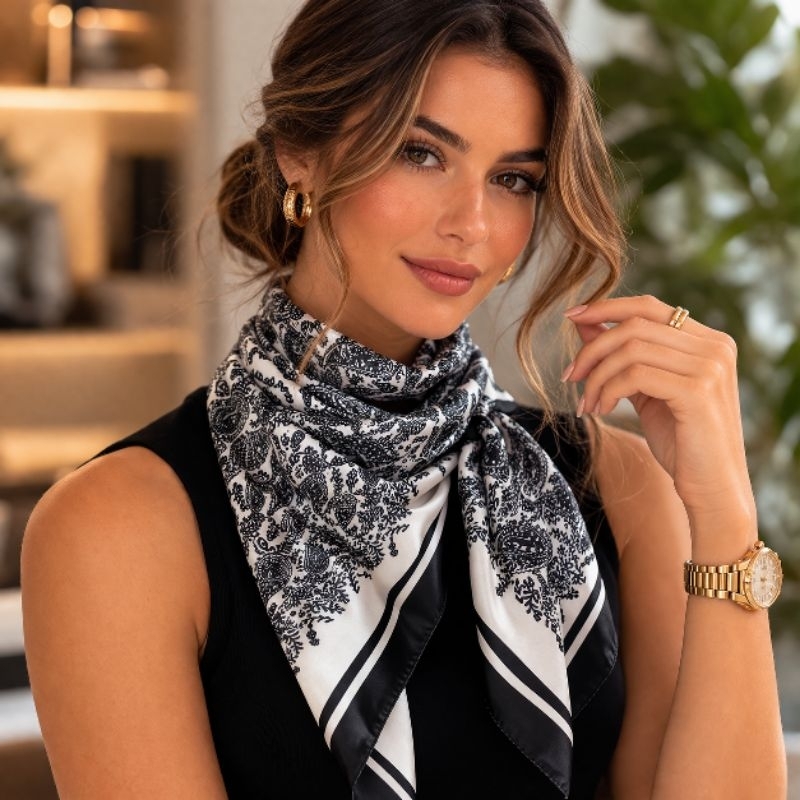 Lenço Xale Echarpe Feminino De Cetim Seda 90x90cm Estampado