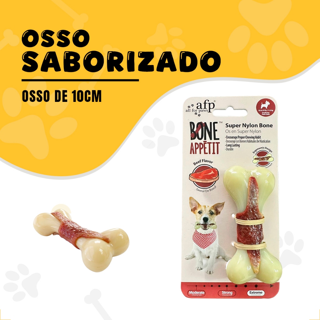 Osso Mordedor Cachorro Nylon Resistente Sabor E Cheiro Carne Brinquedo Forte Anti Tédio 10cm Pet