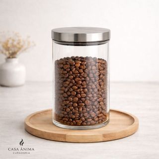 Pote de Vidro Com tampa Inóx 700ML Hermético Redondo Porta Condimentos