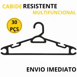 Cabide Adulto Preto Resistente Multifuncional Preto 38cm - 30 Un - Suporta até 3kg para R…