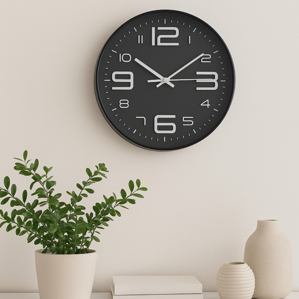 Relógio Parede Decorativo Grande 30cm Cor Preto Moderno Silencioso Presente Para Casas Sala Cozinhas