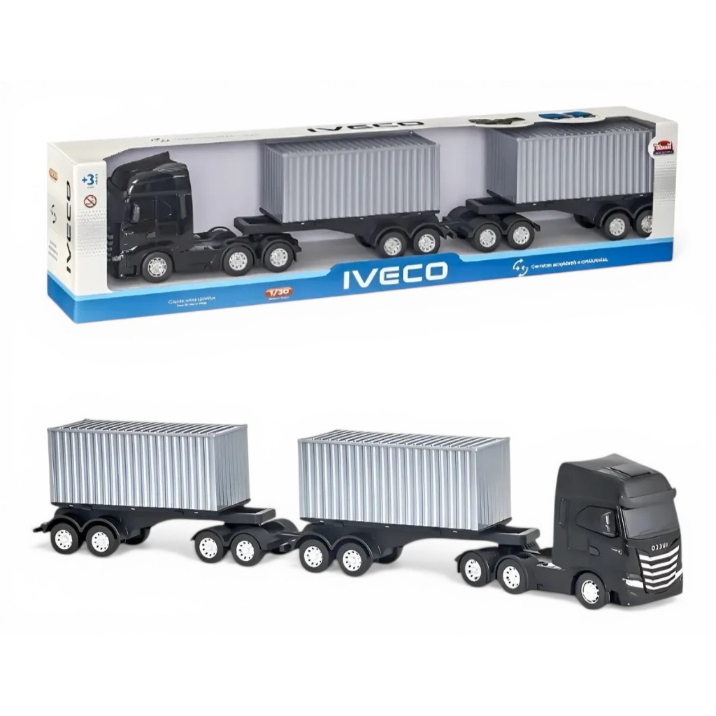 Miniatura Caminhão Iveco S-Way Rodotrem 9 Eixos Carretas Articuladas Usual Brinquedos
