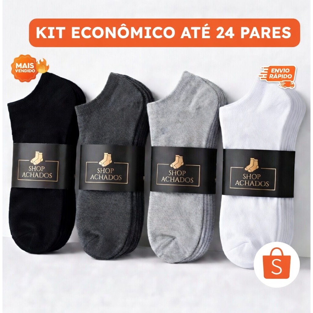 🔥Kit 3 a 24 Pares Meia Cano Médio Masculina unissex Confortável Não Aperta em Oferta na Shopee