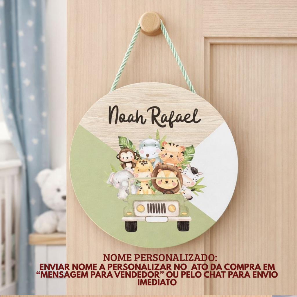 Porta Maternidade Safari redondo com nome da criança Personalizado em MDF em Oferta na Shopee