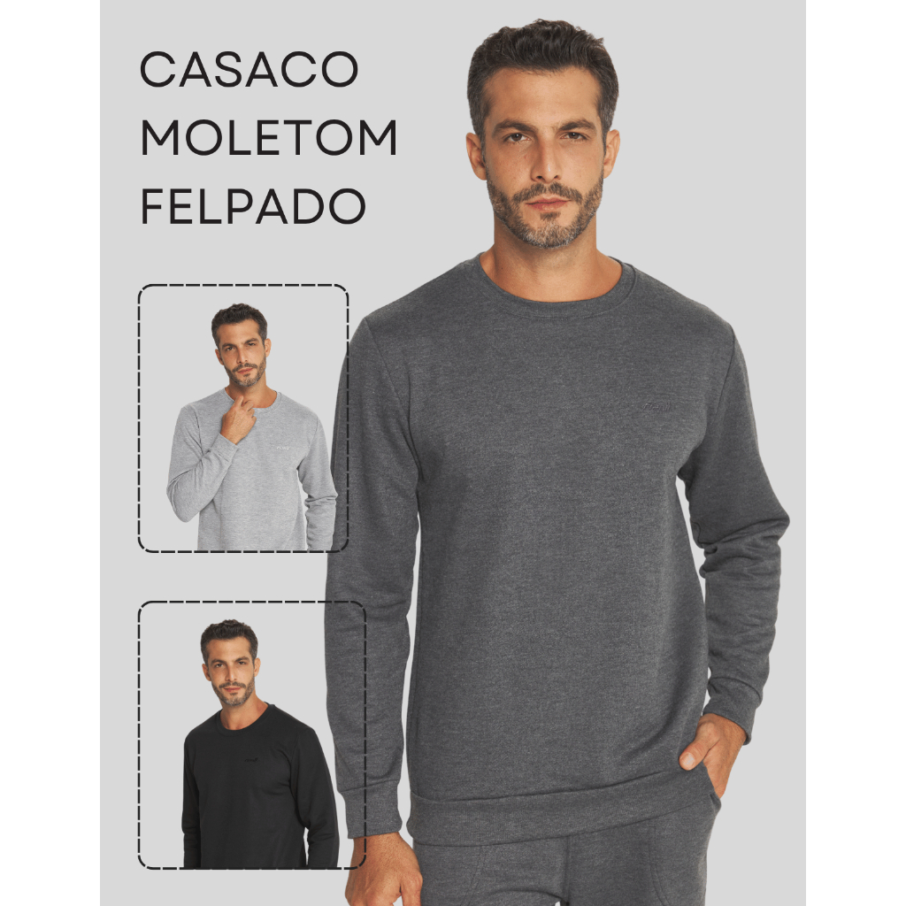 Kit 2 Casaco Moletom Gola Redonda Masculino Careca Blusa de Frio Flanelado Algodão