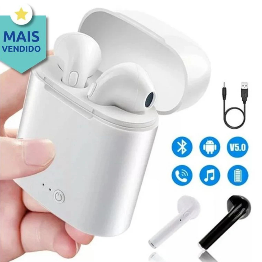 Fone Sem Fio I7s Tws Bluetooth Para Celular Com Microfone Cor Branco/Preto