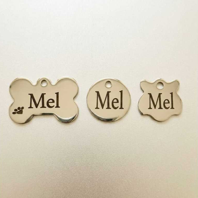 Plaquinha de Identificação Pet para Cachorro Gato Personalização a Laser em Aço Inoxidável