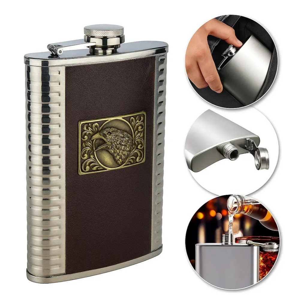 Cantil De Bolso Porta Bebida Whisky Vodka Aço Inox Falcão
