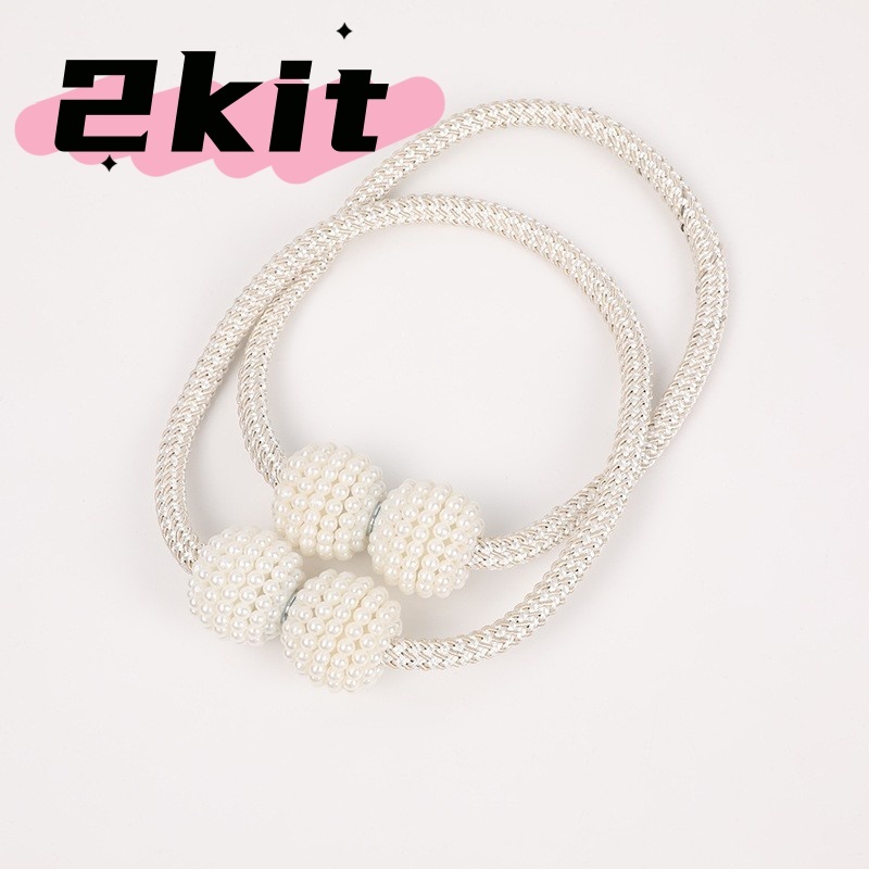 2 Peças De Cortina De Tecido Magnético Com Fivela De Corda De Pérola De Imitação Sem Perfuração De Volta Clip