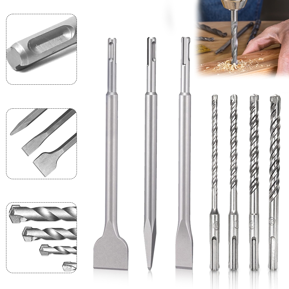 Kit SDS Plus para Martelete  Profissional Ponteiro,Talhadeira e Brocas para Demolição e Furação