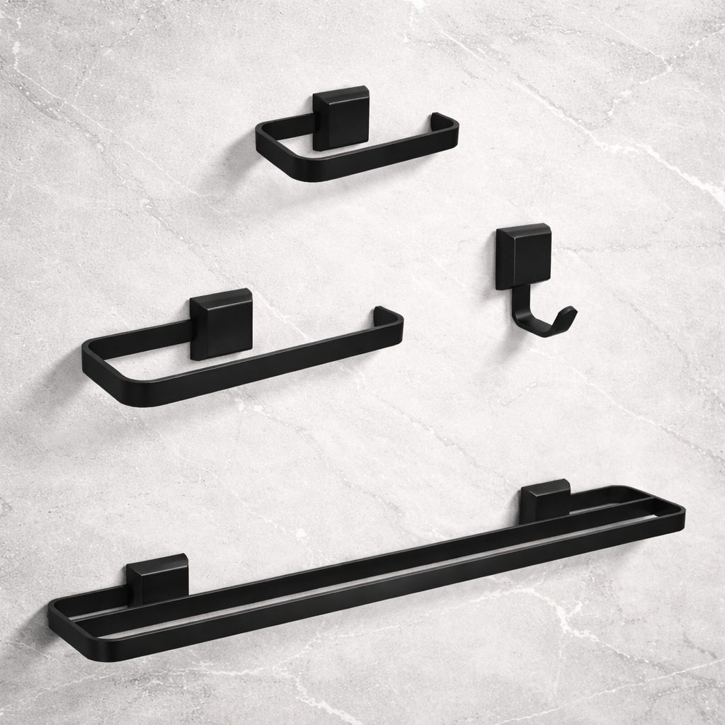 Kit Acessórios Para Banheiros 4 Peças Lavabo Com Toalheiro Duplo Preto Fosco