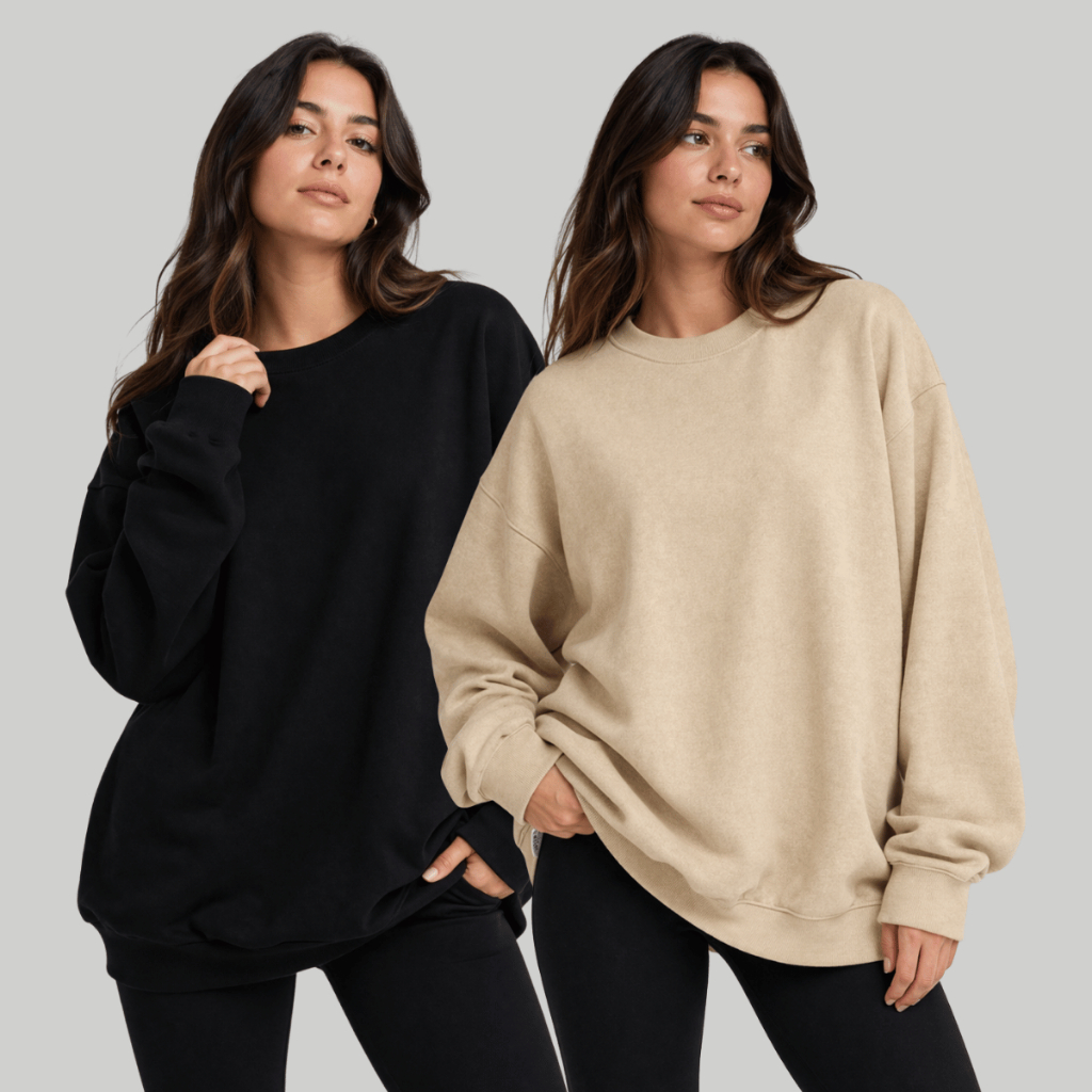 Kit 2 Moletom Básico Gola Careca Feminino Algodão Liso Inverno Top Com Peluciado Algodão