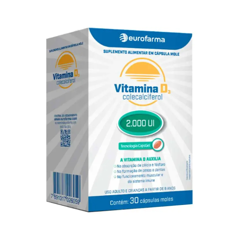 Vitamina D3 2.000UI Eurofarma 30 cápsulas