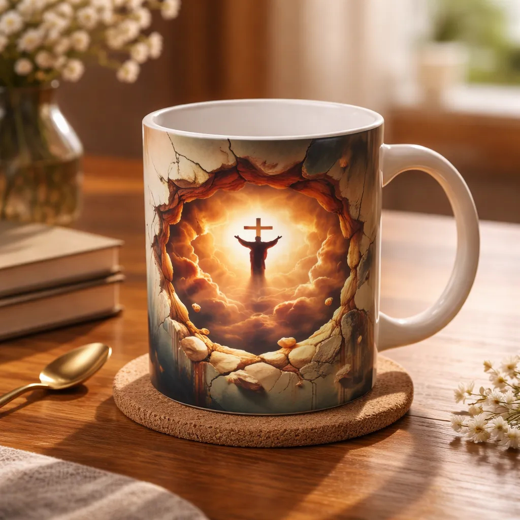 Caneca Porcelana 3D Fé Deus Amor Esperança