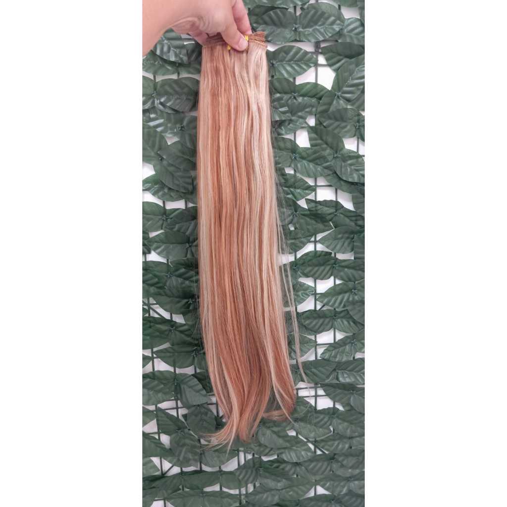 Cabelo para Mega Hair na Tela Humanizado Liso Loiro Mel Iluminado 60cm Natural Fibra Russa