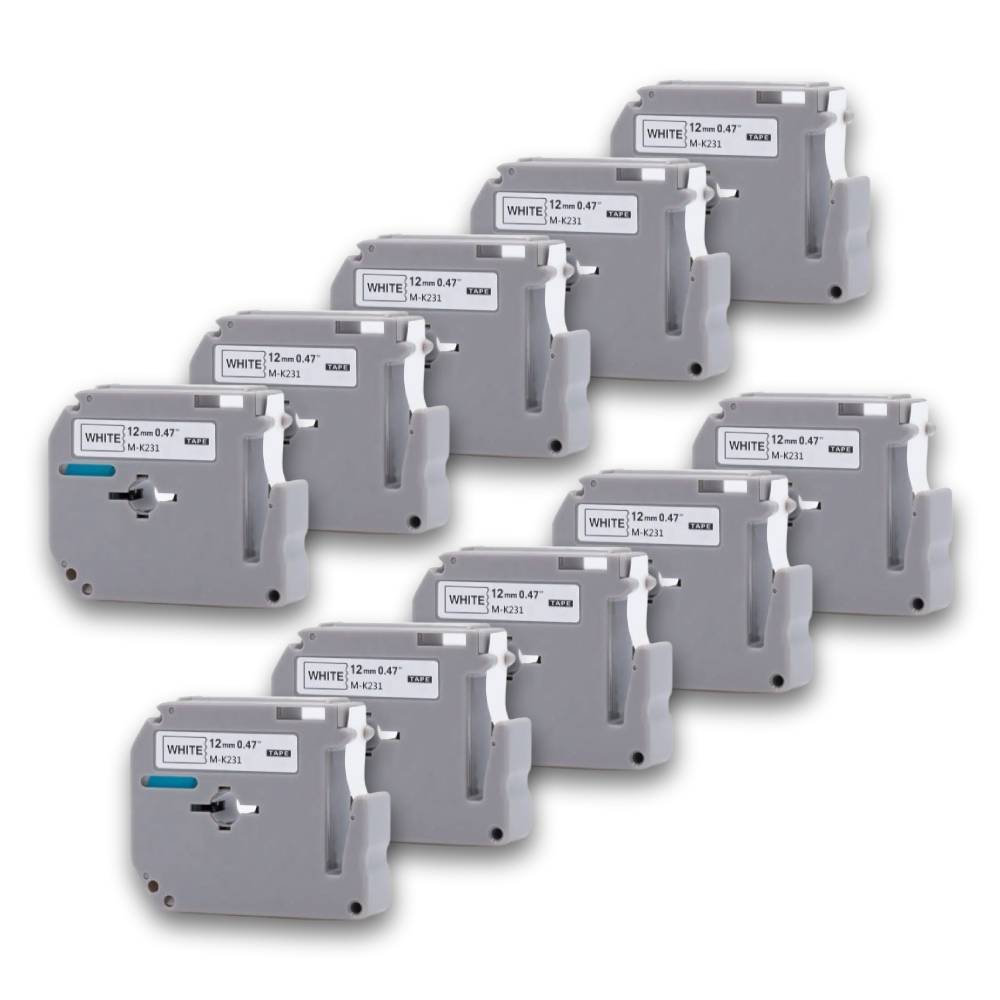 Kit 10 Fitas Compatível com Rotulador 12mm M-K231 MK-231 MK231 M K231 MK 231