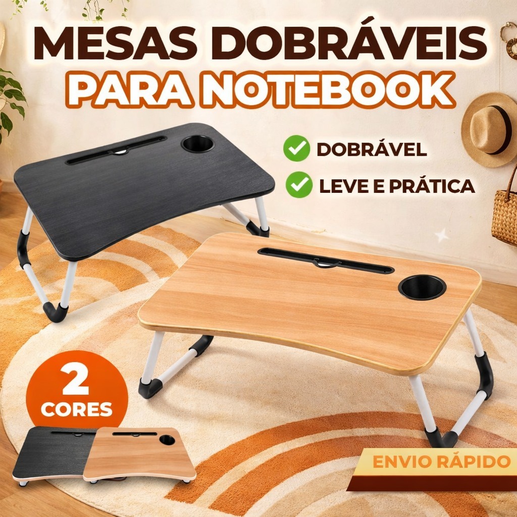 Mesa Dobrável de Madeira Portátil Para Estudo Notebook