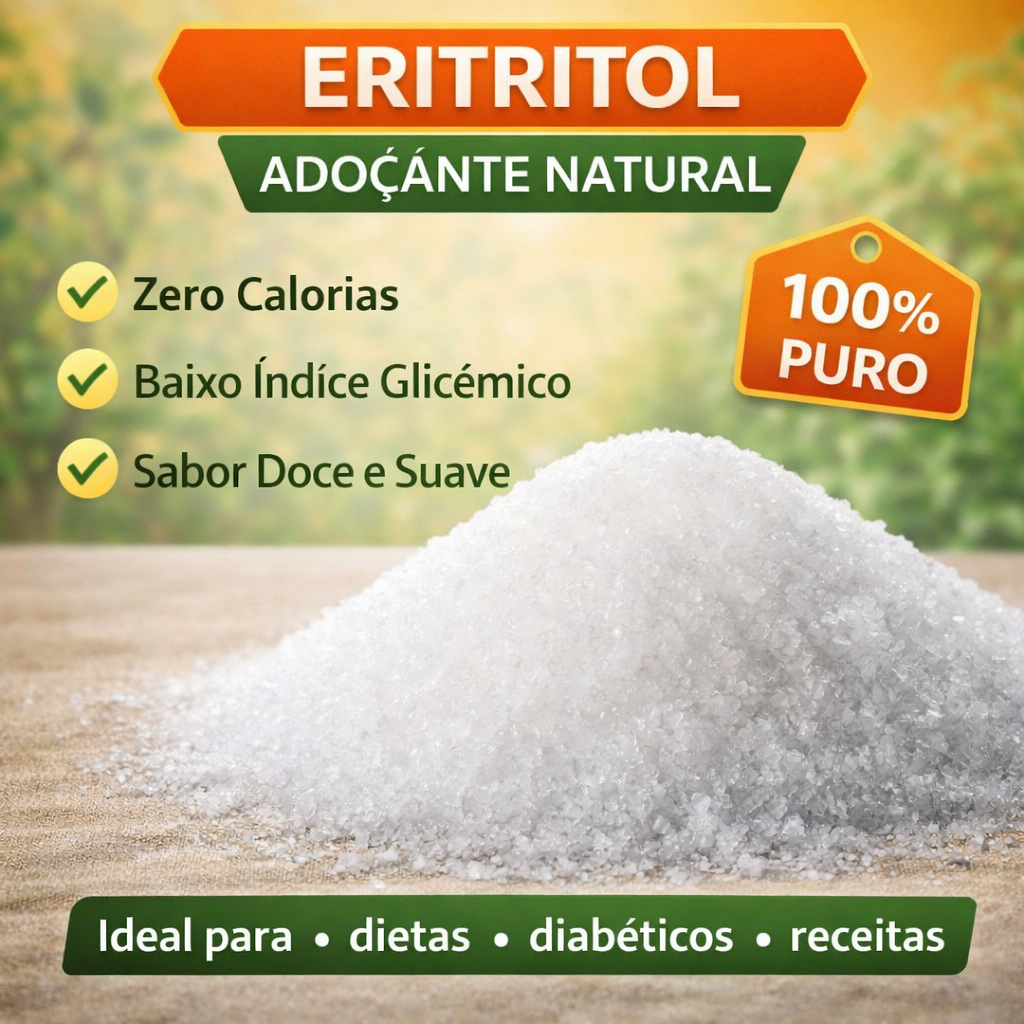 Eritritol Adoçante Natural 100% Puro – Zero Calorias e Baixo Índice Glicêmico