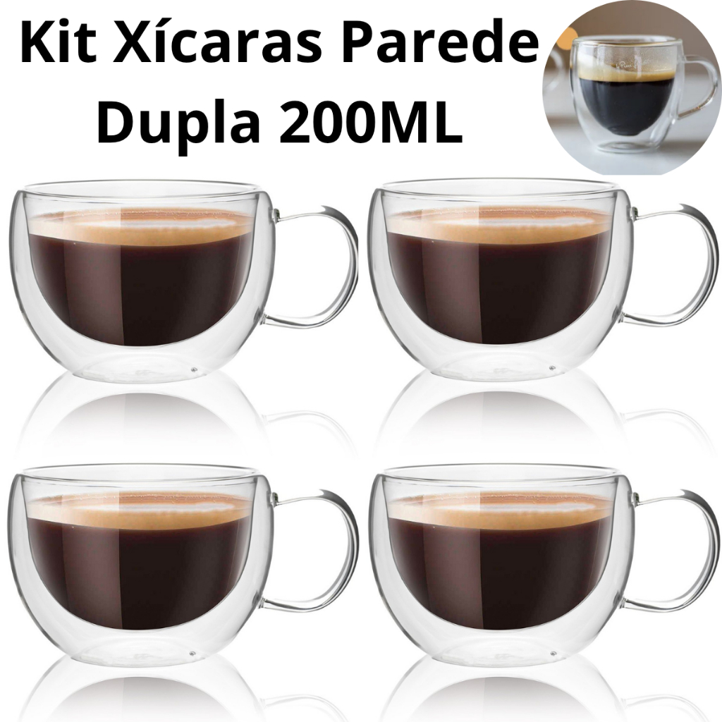 Kit Xícaras de Café Vidro Duplo Parede Dupla 200ML Jogo de Xícaras Para Café Expresso Chá Cappuccino