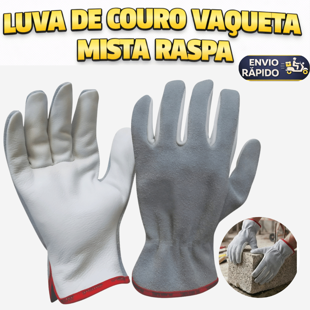 1 Par Luva Raspa Vaqueta Mista Petroleira Punho Curto Epi Proteção Segurança Industrial Construção