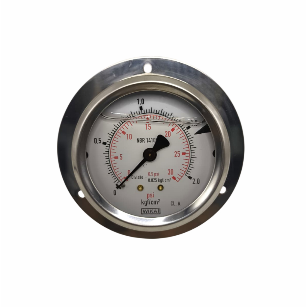 Manômetro Diam.63mm Escala 0-2 Kgf/cm2 X 30 Psi Horizontal Com Flange Dianteira