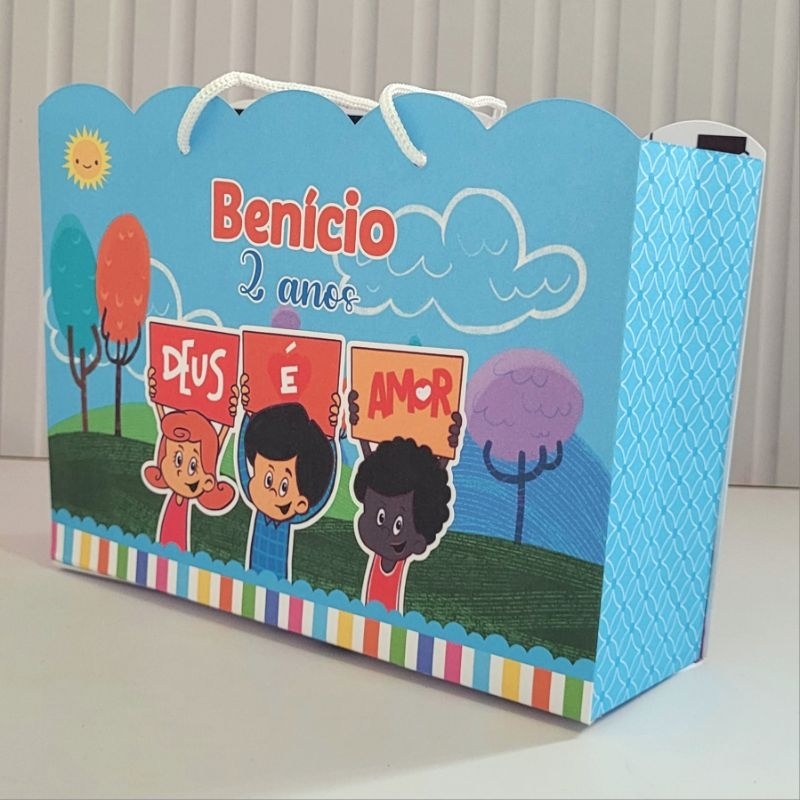 Sacolinha G 3 Palavrinhas Menino Azul Pegue Monte Personalizada Caixinha Lembrancinha Kit Festa Luxo Sacolinha Grande