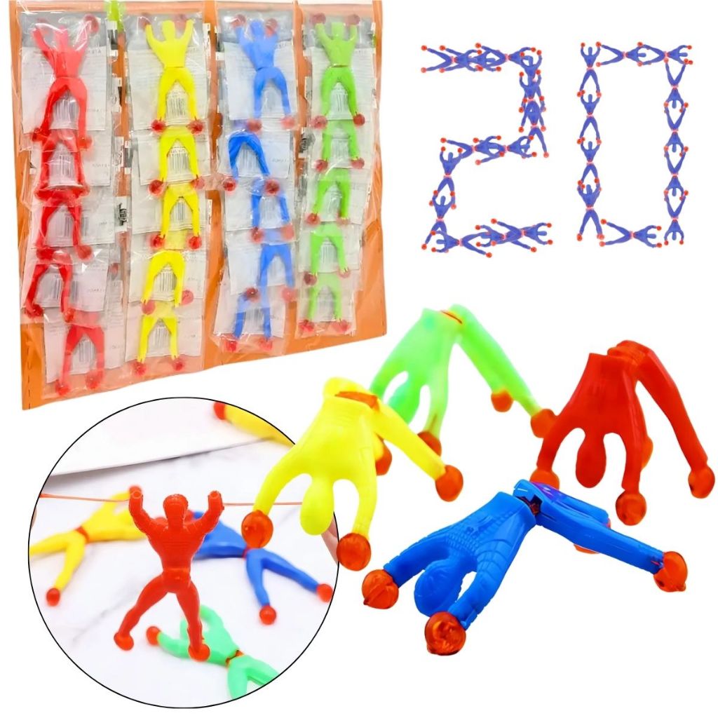 Kit 20 Bonecos Aranha Ninja Gruda Na Parede Escalador Brinquedo Infantil Silicone
