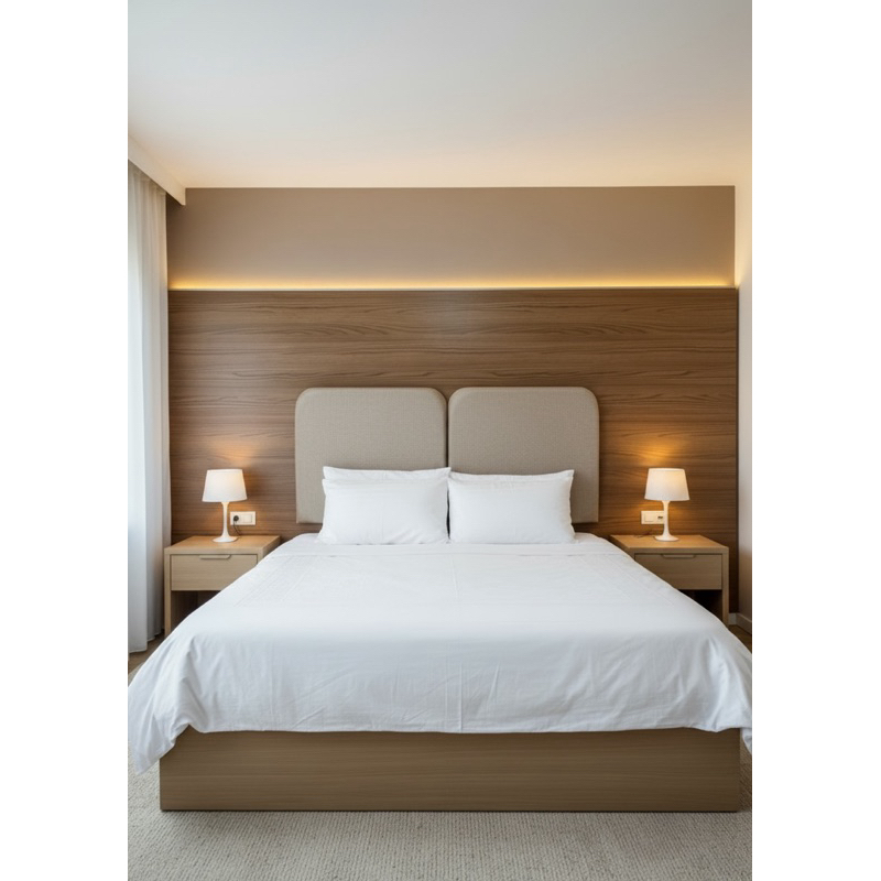 Cabeceira Cama Box Queen 160 cm Orgânica Tecido Linho Bege com 8 cm de espessura Instalação facil dupla face 3M