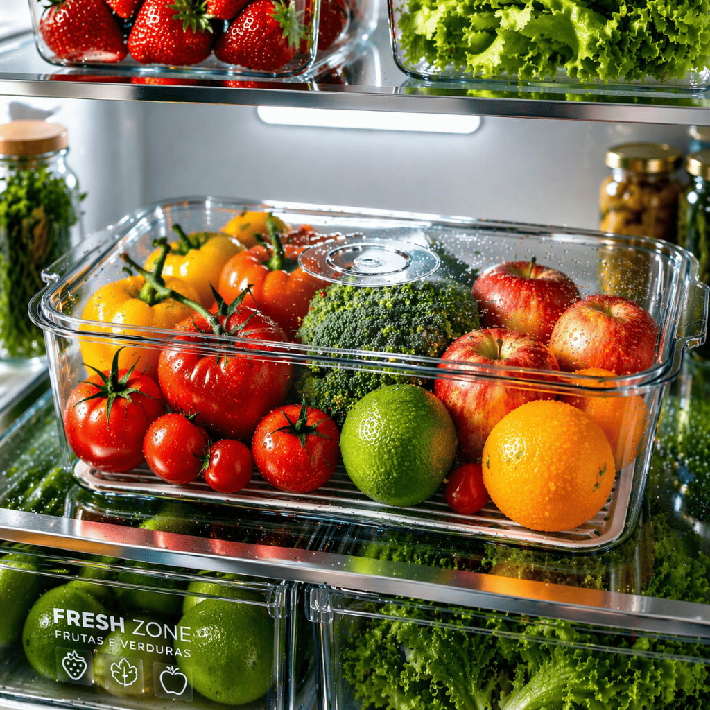 Organizador de Geladeira com Tampa Caixa Multiuso para Alimentos Carne e Verduras