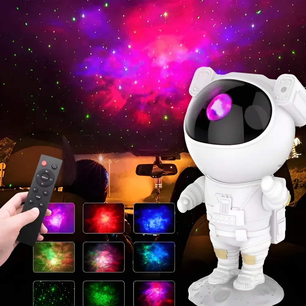 Robô Luminária Astronauta Projetor Galáxia Estrelas Crianças Luzes Noturnas