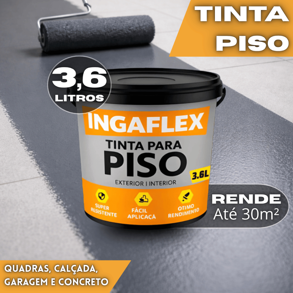 Tinta Piso Emborrachada Ingaflex 3,6L Antiderrapante Garagem Concreto Alta Resistência Externa