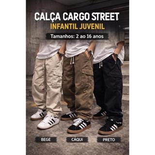 Calça Cargo Infantil Street Skatista Juvenil Sarja 2 ao 16 Anos Unissex em Oferta na Shopee