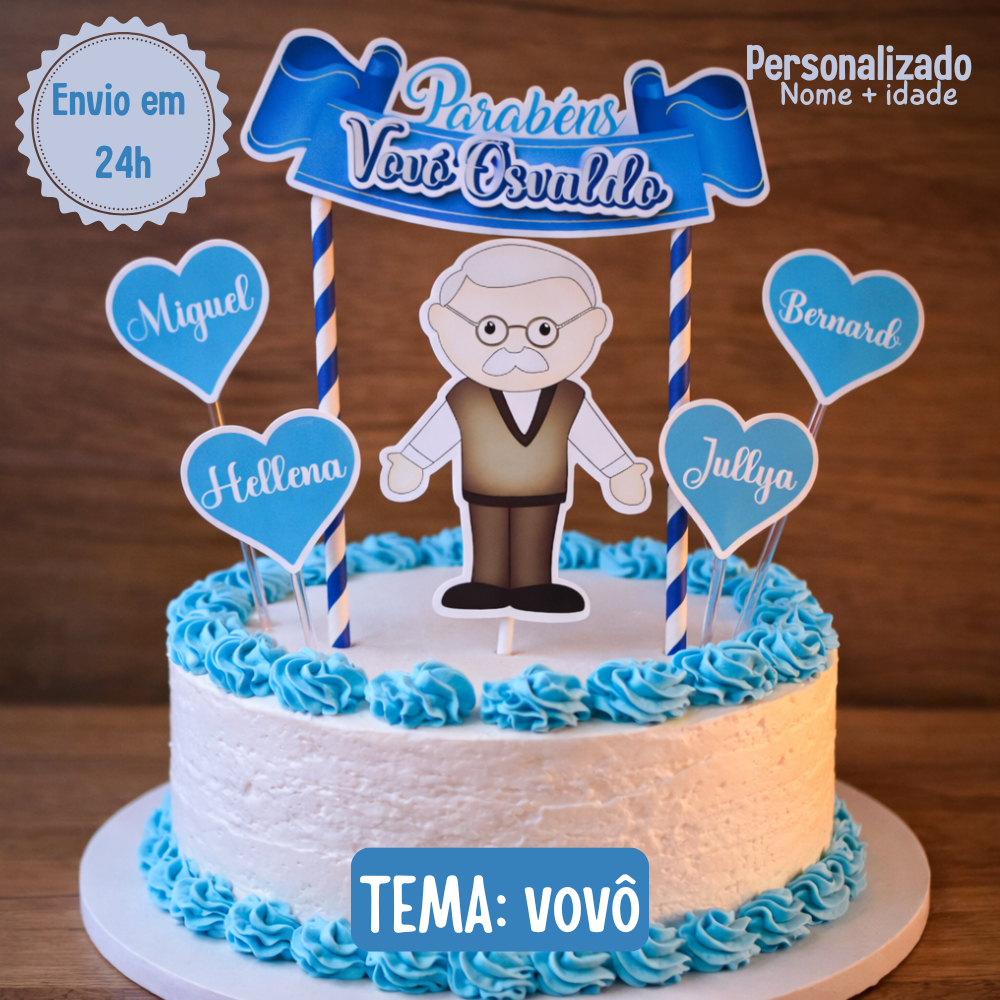 Topo de Bolo Vovó Personalizado com Nome | Topper Vovó Festa Aniversário | Envio Rápido