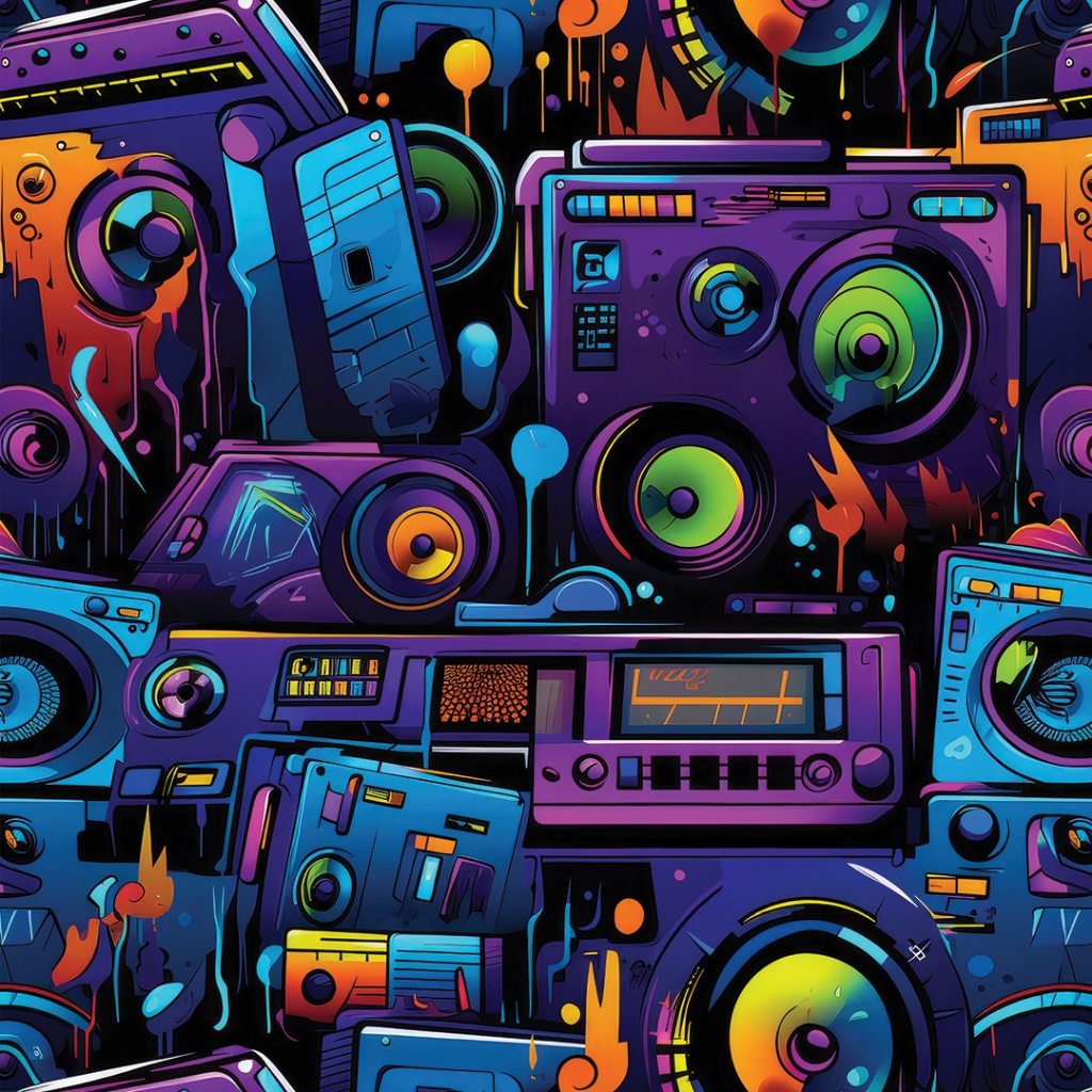 Papel de Parede Para Quarto Radio Som Colorido Roxo Azul Adesivo Lavavel Autocolante Unissex 3D