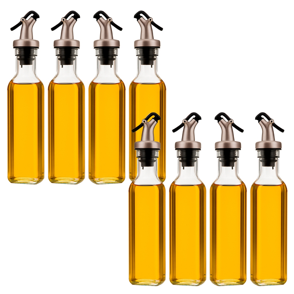 Kit Galheteiro Vidro 250ml Porta Azeite Vinagre Dispenser com Dosador Automático Cozinha 2 4 8 Un