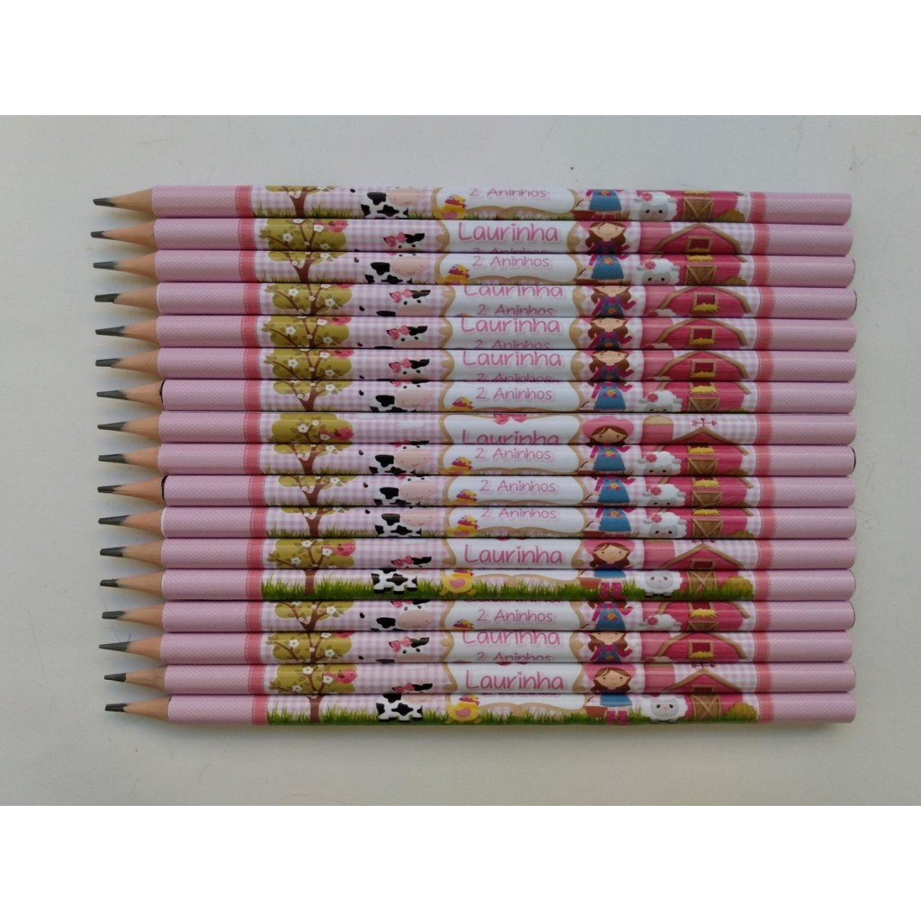 Kit Lápis Personalizado Fazendinha Menina - Lembrancinha aniversário - Lápis Fazendinha Menina