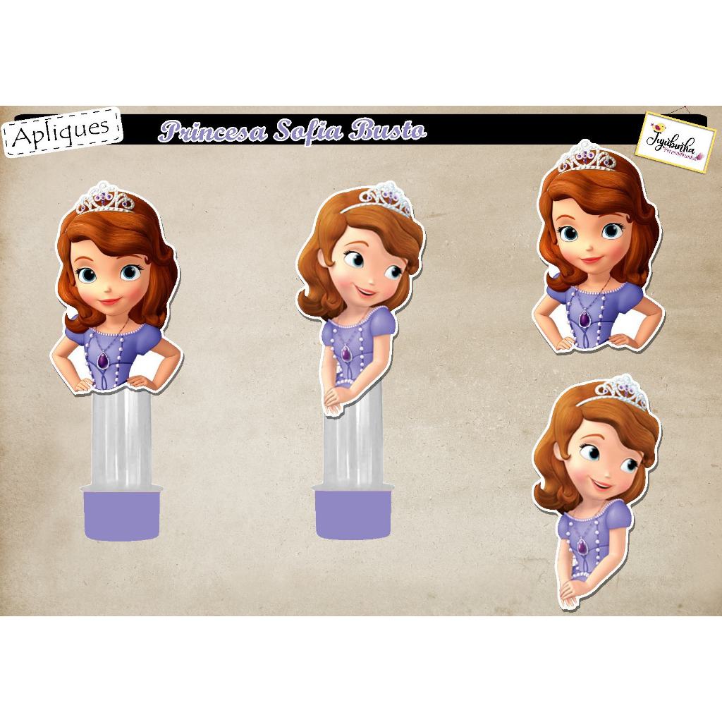 APLIQUE RECORTADO PARA TUBETES - BUSTO PRINCESA SOFIA - TUBETES, DECORAÇÃO, FESTA, ANIVERSÁRIO, ARTE