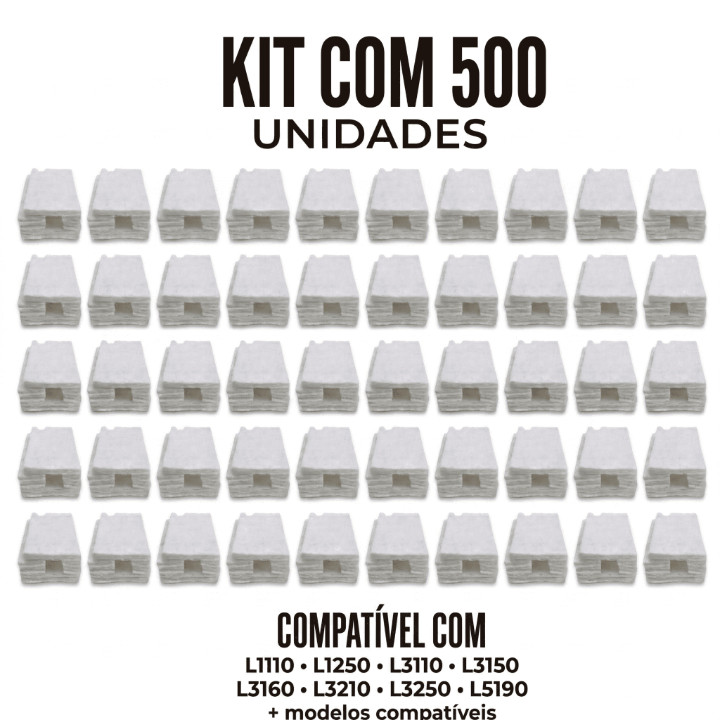 KIT 500 Almofada Absorvente Feltro Epson L3150 L3250 L3110 L3210 L5190 Sem Poliéster Alta Absorção