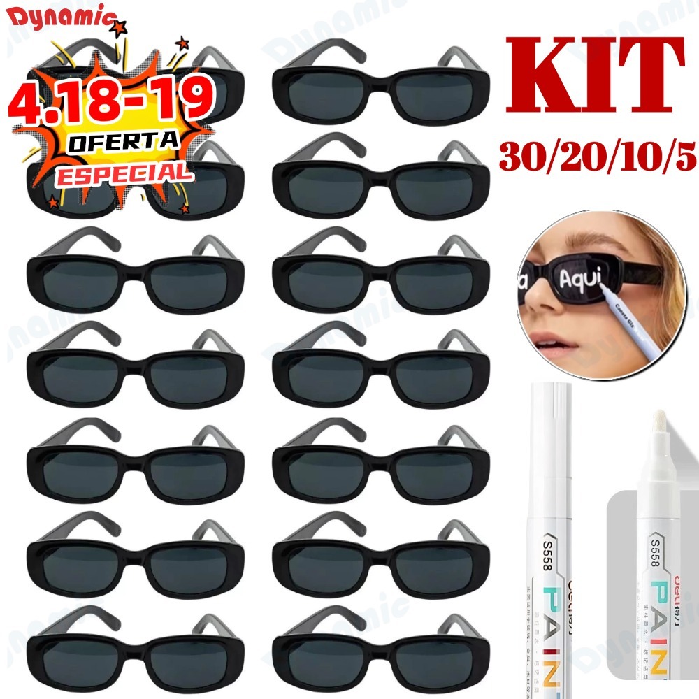 Kit 30/20/10/5 Oculos Vintage Retro Preto Liso + Caneta Giz Festa Casamento Evento Balada Despedidas Cor Preto