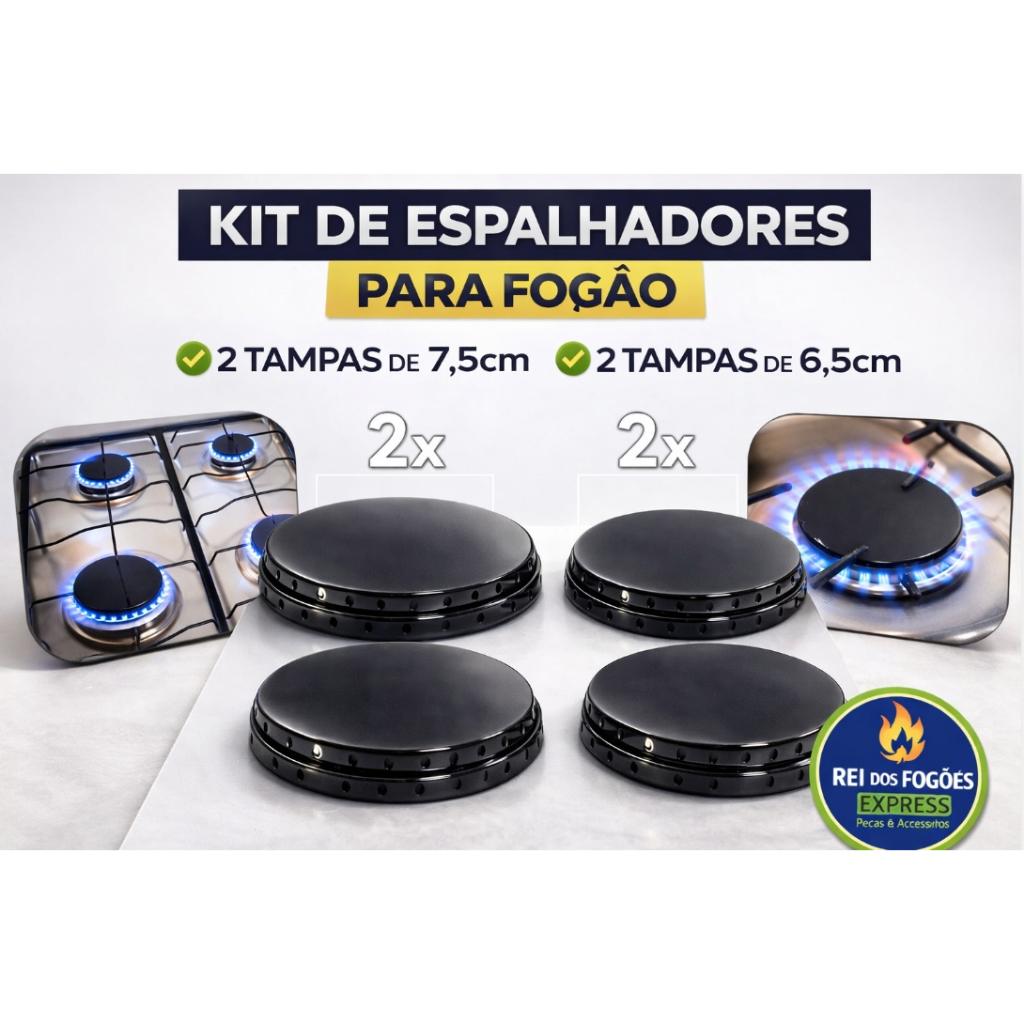 Kit Tampas para Boca de Fogão Esmaltec Veneza/Caribe/Munique/Ágata/Munique/Bali - Pequenas e Grandes