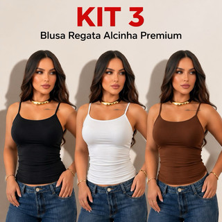 kit 3 Blusa Regata Alcinha Básica Com Forro Confortável Casual Verão Suplex Poliamida Com…