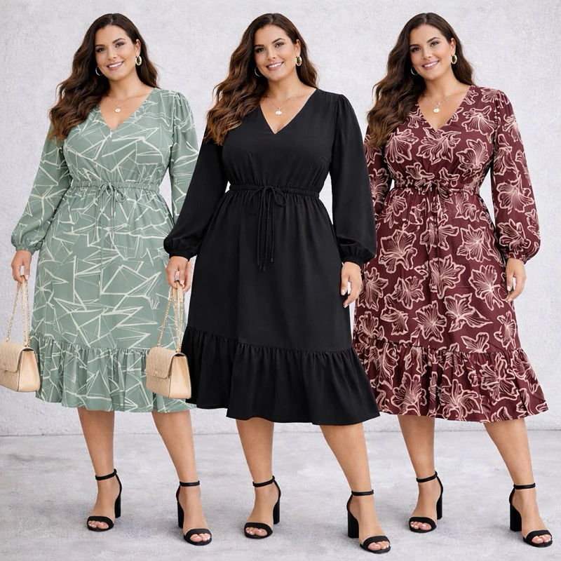 PLUS SIZE Vestido manga longa tamanho GG EXG veste 46 ao 54 malha fria poliamida comprida inverno — imagem 1
