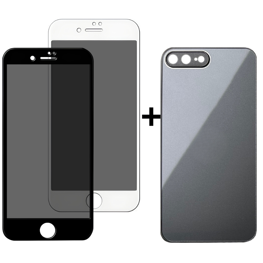 Kit Capinha Vidro Espelhado e Película de Privacidade Iphone 7 Plus Iphone 8 Plus Resistente 3D