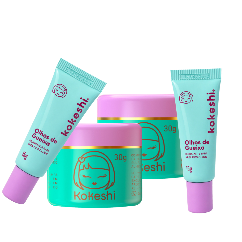 Super Kit Renovadores Faciais Kokeshi Hidratação Renovação 2 Cremes e Olhos de Gueixa