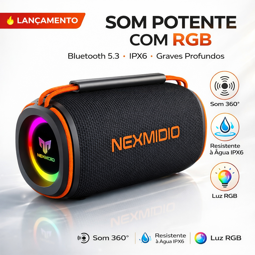 Caixa De Som Caixa De Som Bluetooth Portátil IPX6 À Prova D'Água Bateria 1500mAh Autonomia 2 Horas+ Para Uso Ao Ar Livre