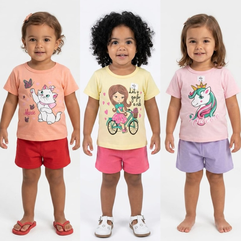 3 Conjunto Infantil Feminino coloridos estampado