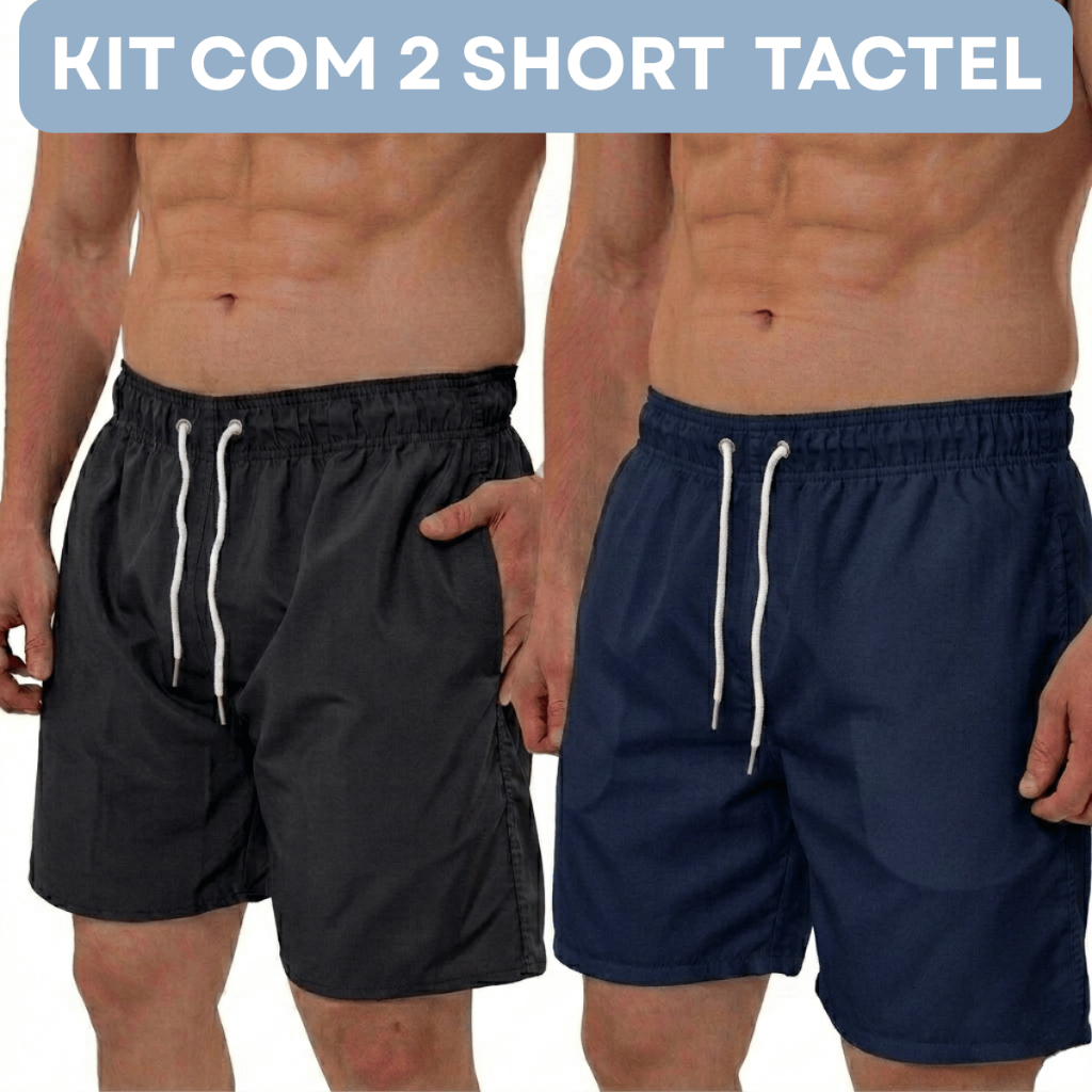 KIT C/02 Short Bermuda Masculino Tactel Para Treino, Academia, Praia e Casual Com Elastano C/3 Bolso