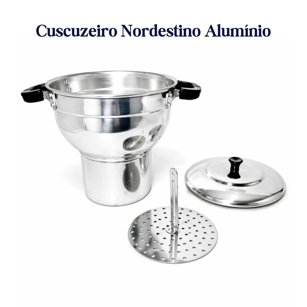 Cuscuzeiro Nordestino N14 Alumínio Panela Cuscuz Vapor Cozinha Tampa Reforçado Tradicional Prático